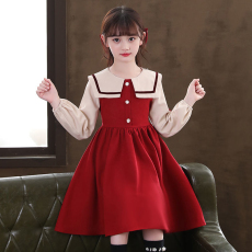 批发女童学院连衣裙气质14少女15初中学生16女孩<b class='q'>春</b>秋童装洋气红色裙子