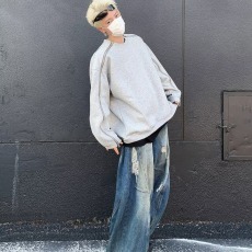 批发美式双拉链拼接卫衣男灰色高街休闲圆领廓形落肩袖重磅设计感外套