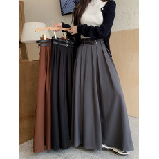 批发实拍实价2025新款韩版垂坠感百褶裙超大摆<b class='q'>西装</b>半身长裙女有腰带
