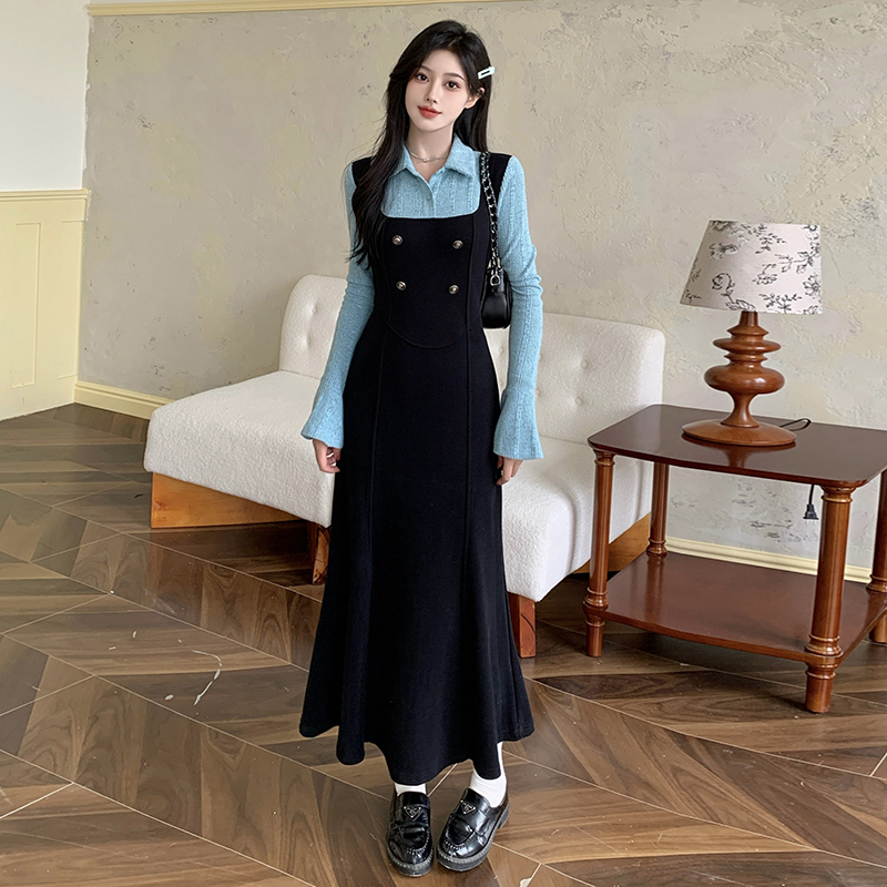 PF23584#假两件大码连衣裙女新款高级感拼接显瘦气质长裙女裝貨源服裝批發