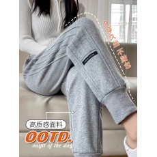 批发灰色运动裤女春秋大码束脚哈伦裤子2025新款<b class='q'>冬</b>季加绒显瘦休闲卫裤