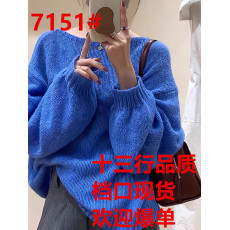 批发慵懒风软糯高级感斜领针织衫毛衣女2024早秋新款宽松显瘦长袖上衣