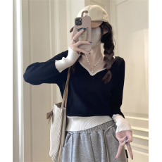 批发抖音天猫品质拼色polo领针织衫<b class='q'>女装</b>秋季新款百打底上衣爆款<b class='q'>毛衣</b>冬