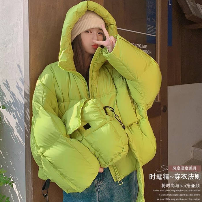 冬学院风连帽短款羽绒服美拉德小个子加厚白鸭绒外套 配包包 7958