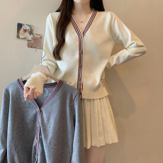 批发实拍大码女装春款胖mm法式小香风V领针织毛衣百褶半身裙两件套