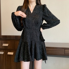 批发实拍2026早春大码女装赵露思桑稚<b class='q'>同款</b>波点<b class='q'>连衣裙</b>长袖茶歇裙