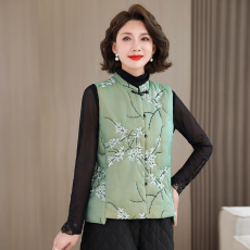 批发实拍 新中式国风刺绣羽绒棉<b class='q'>马甲</b>女秋冬季洋气外穿<b class='q'>妈妈</b>装坎肩
