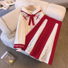 批发<b class='q'>婴儿</b>绒拜年服中国风本命年红色连衣裙<b class='q'>卫衣</b>半身裙<b class='q'>套装</b>2024秋冬