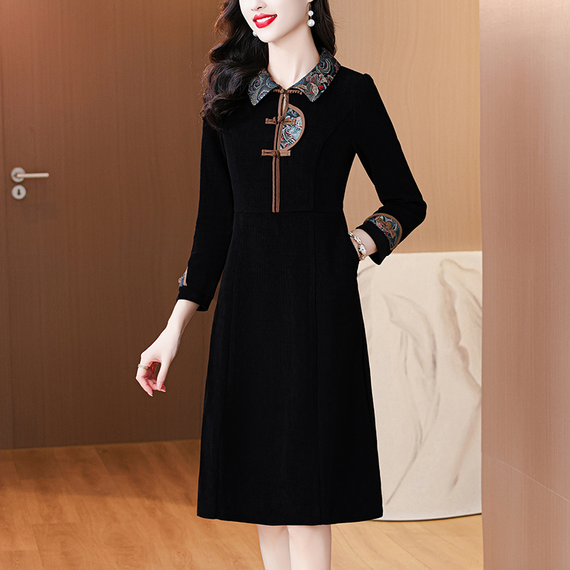 PF24557# 新款秋冬季polo领修身优雅过膝连衣裙女裝貨源服裝批發