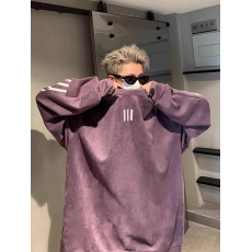 批发2024新款三条杠麂皮绒卫衣男秋季美式春秋款潮牌重磅运动衣服