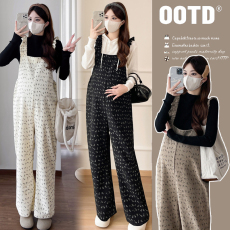 批发仿款必究实拍2024新品孕妇时尚气质针织打底+<b class='q'>碎花</b>背带裤