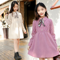 批发儿童连衣裙针织打底裙秋冬季新款12岁少女孩13中小学生针织毛衣裙