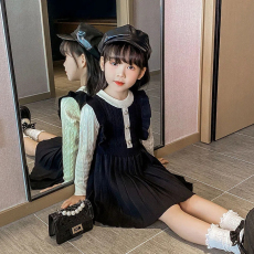 批发女童连衣裙秋冬新款中大童长袖毛衣针织裙花边学院风儿童裙子秋装