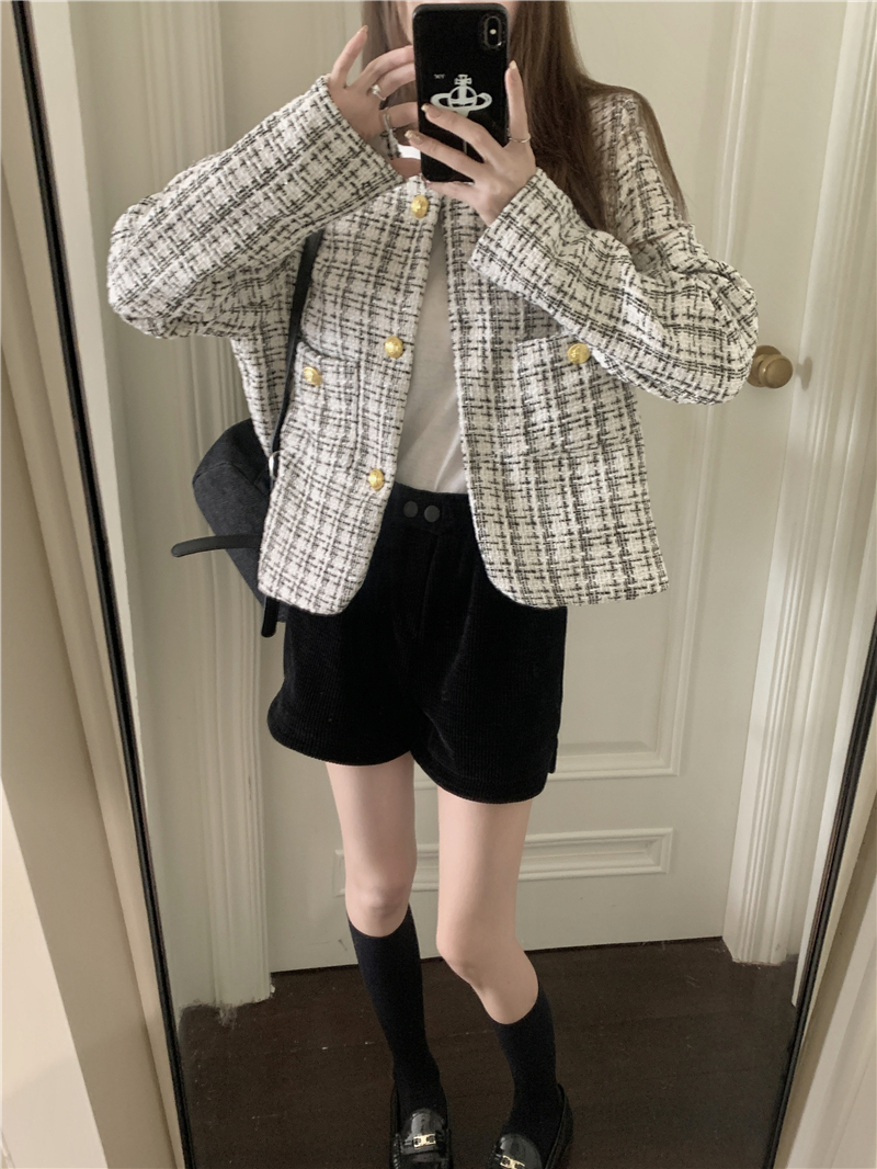 2024 new style small fragrant style jacket for women autumn retro plaid loose lady style high-end fashion long-sleeved top