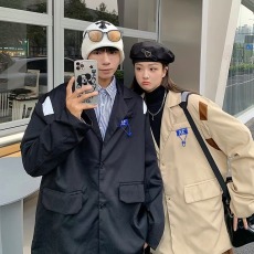 批发日系复古休闲西装外套男生春<b class='q'>秋</b>季潮牌撞色宽松拼接学院风夹克西服