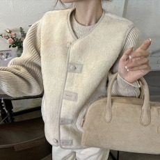 批发尺寸已更新 韩系温柔百搭V领可爱减龄无袖皮毛一体双面穿马甲背心