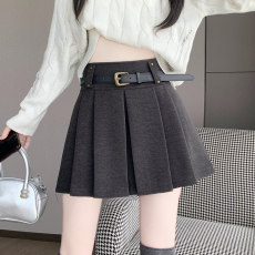 批发灰色毛呢半身裙女2026秋冬新款防走光包臀a字裙百褶<b class='q'>短裙</b>子