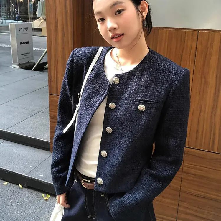 Xiaoxiangfeng jacket short 2024 long-sleeved retro autumn temperament high-end round neck new French top