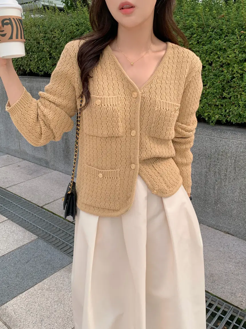 한국 스타일 빈티지 페미닌 니트 코트 상세 이미지 4