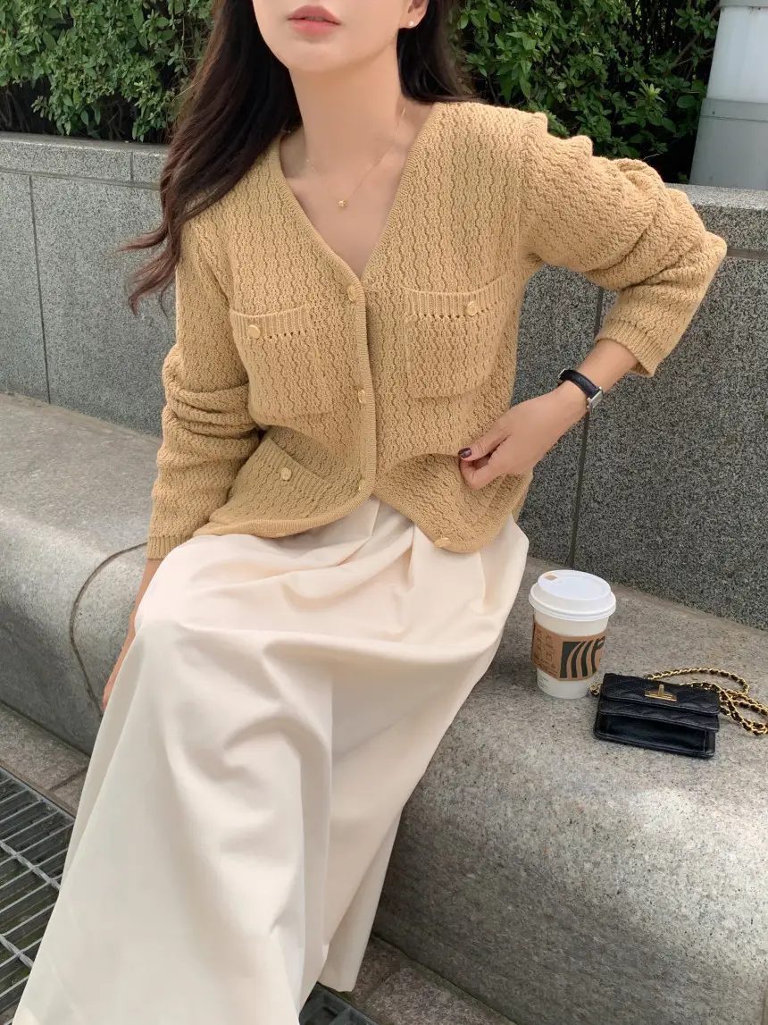 한국 스타일 빈티지 페미닌 니트 코트 상세 이미지 10