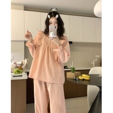 批发实拍实价韩版甜美休闲纯色田园风<b class='q'>全棉</b>秋季外穿宽松长袖家居服套