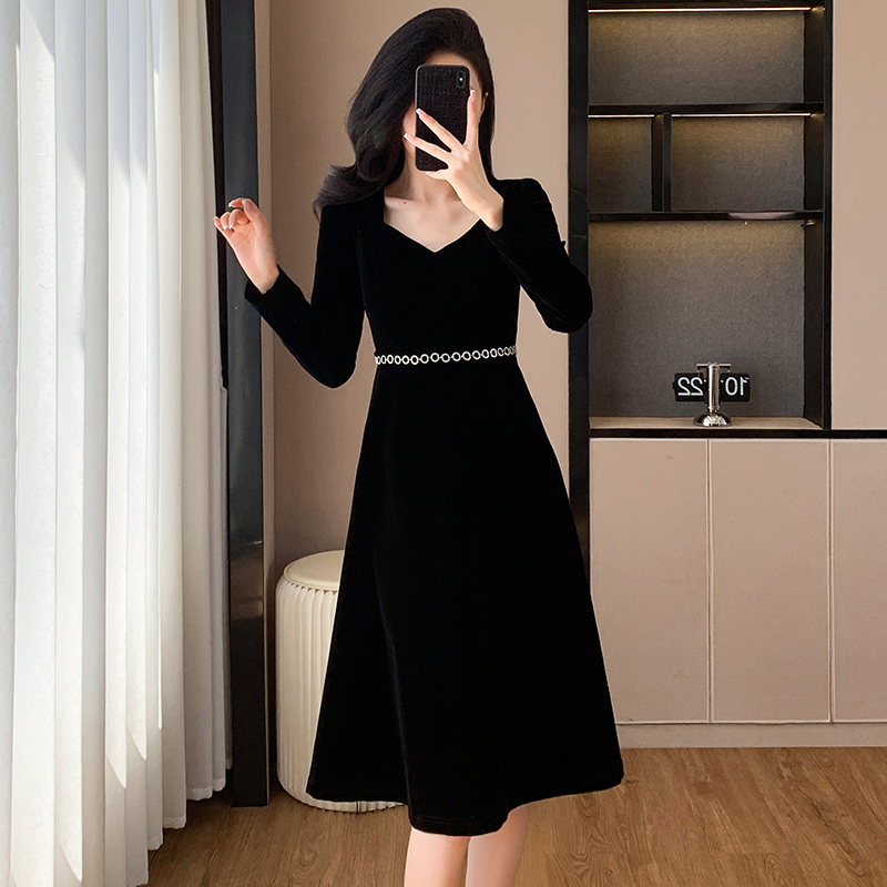 PF23623#名媛小香风气质礼服中长裙子法式高级感丝绒连衣裙女裝貨源服裝批發