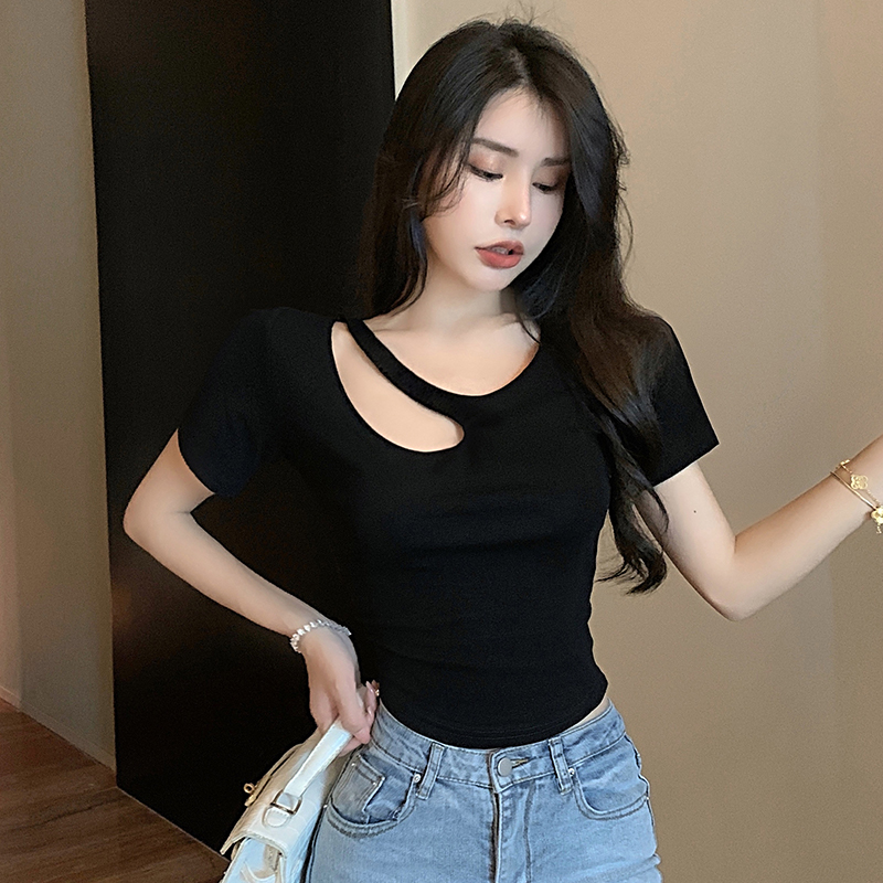 MY1831#  设计感小众夏季新款短袖女短款不规则T恤辣妹修身显瘦上衣潮女裝貨源服裝批發