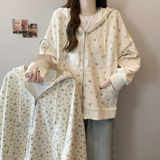 批发实拍华棉复合时尚休闲个性碎花连帽外套2025秋季学院风女<b class='q'>上衣</b>外套