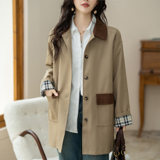 批发限价+12  休闲风衣女中长2026春秋新款拼色宽松显瘦外套