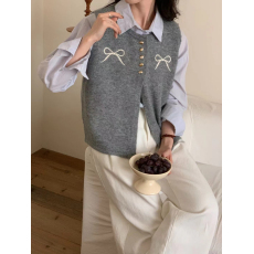 批发小香风绣花圆领毛衣马甲女2026年春季新款设计感外穿无袖坎肩马…