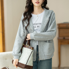 批发限价+12  灰色连帽外套女2026秋冬新款休闲简约百搭上衣