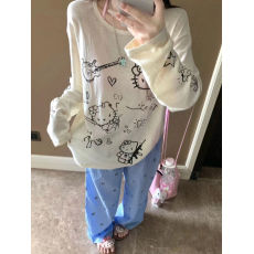 批发已出货 kitty卡通印花薄款长袖t恤女宽松防晒罩衫显瘦上衣