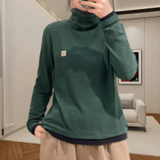 批发大码<b class='q'>妈妈</b>装2026春季新款高领德绒长袖女士卫衣时尚宽松拼接打底衫