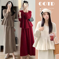 批发大货~秋<b class='q'>冬</b>新款孕妇装设计感小香风显瘦毛衣半身裙套装