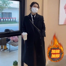 批发黑色毛呢外套女中长款冬季2025韩版赫本风小个子加棉加厚呢子大衣