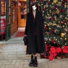 批发黑色西装毛呢大衣女2025秋冬季新款赫本风高级感加厚正肩呢子外套