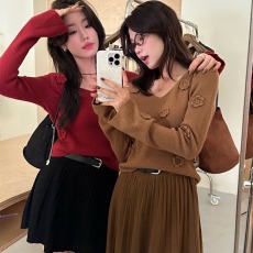 批发喇叭长袖针织打底V领内搭女<b class='q'>浙江</b>普苑毛衣<b class='q'>桐乡</b>高端嘉兴濮院羊毛衫