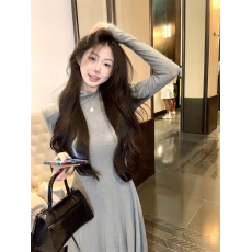 批发实拍~秋冬 顶好穿 巨显瘦流线型薄绒打底<b class='q'>连衣裙</b> 弹力修身垂感长裙