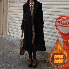 批发韩系黑色毛呢大衣女2025秋冬季新款赫本风高级感加厚正肩呢子外套