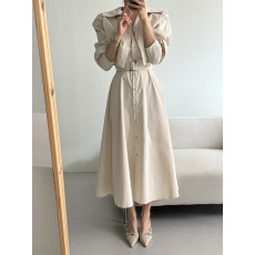 尺寸已更新 有货 韩国chic 气质法式假两件系带收腰显瘦连衣裙