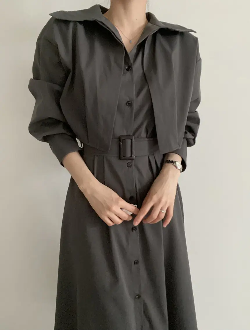 프렌치 스타일 가디건형 허리 조임 원피스 상세 이미지 4