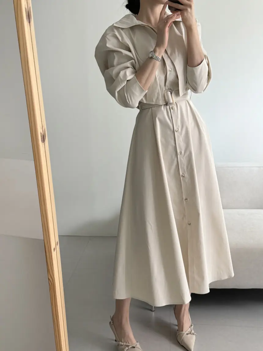 프렌치 스타일 가디건형 허리 조임 원피스 상세 이미지 25