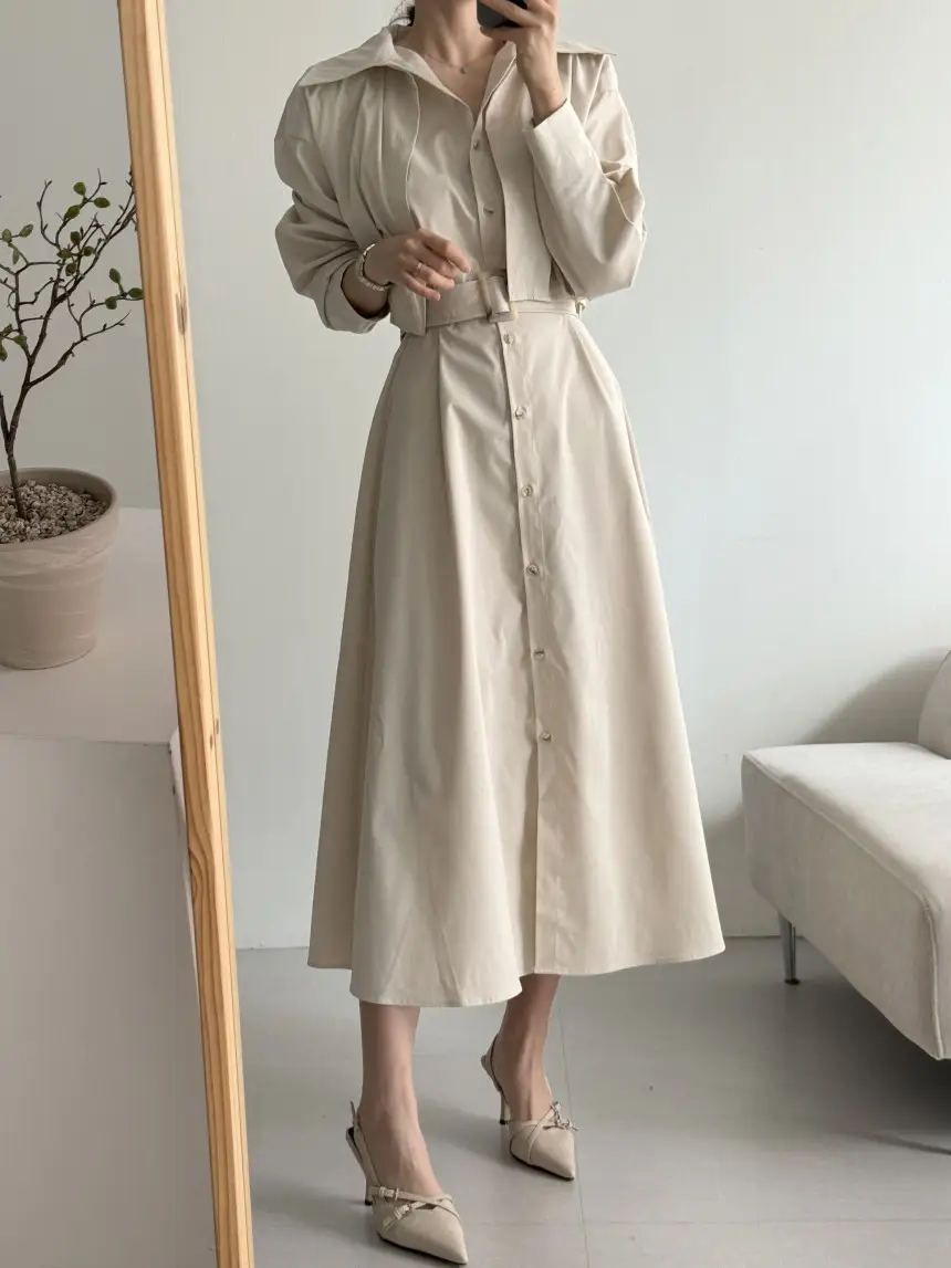 프렌치 스타일 가디건형 허리 조임 원피스 상세 이미지 29