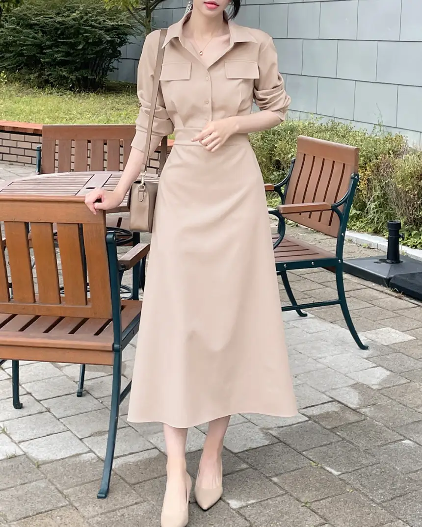 한국 스타일 정교한 허리 라인 원피스 상세 이미지 1