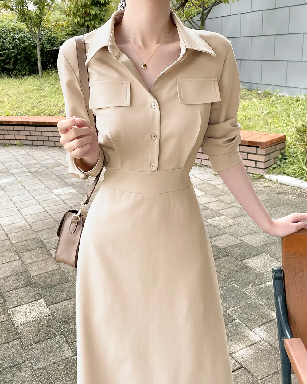 한국 스타일 정교한 허리 라인 원피스 상세 이미지 10