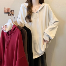 批发实拍~胖MM大码大版连帽慵懒风长袖<b class='q'>卫衣</b>女<b class='q'>宽松</b>显瘦上衣