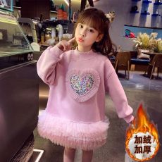 批发女童加绒连衣裙2025新款洋气儿童韩版宽松卫衣裙<b class='q'>冬</b>装女孩休闲裙子
