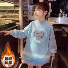 批发女童加绒连衣裙2025新款洋气儿童韩版宽松卫衣裙<b class='q'>冬</b>装女孩休闲裙子