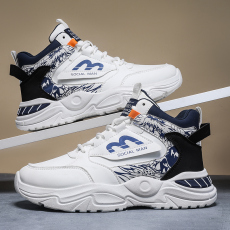 批发男鞋秋季新款男士中帮皮面户外<b class='q'>休闲</b>运动鞋厚底增高百搭时尚潮鞋