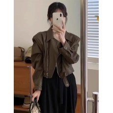 批发黑色pu皮衣外套女春<b class='q'>秋</b>2026新款宽松港风小个子短款夹克机车服上衣